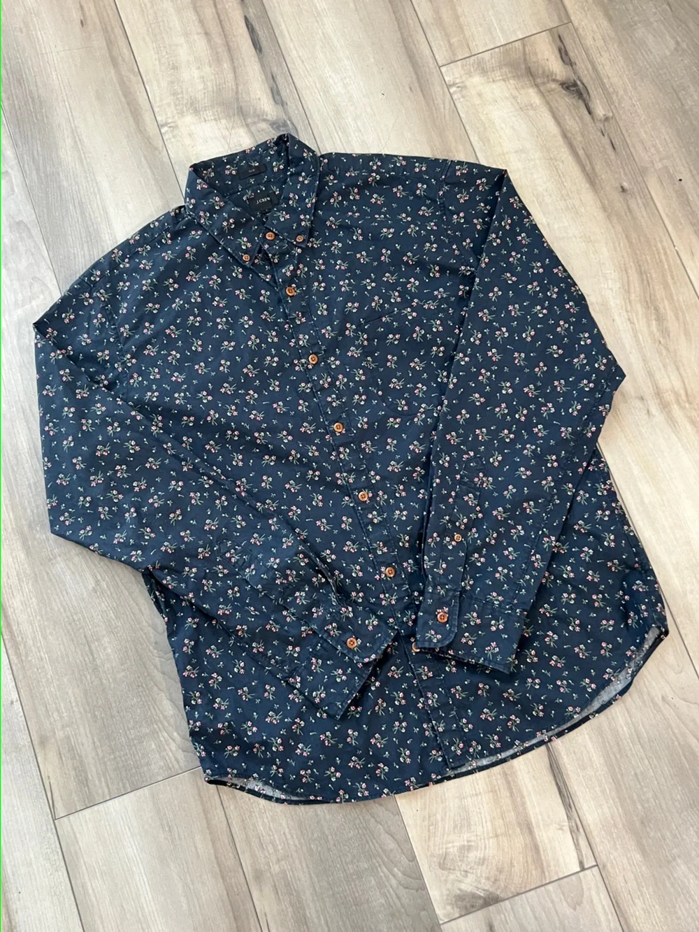 J.Crew Dark Navy blue Button-Down Shirt Floral Print 100% cotton Men’s L Slim